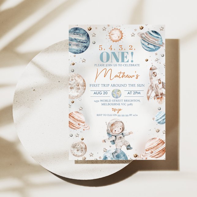Invitation Un Garçon Astronaut Premier Voyage Autour De L'Ann (Boys First Trip Around the Sun 1st Birthday Invitation Template Instant Download, Astronaut Space)