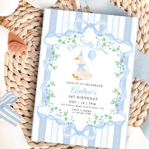 Invitation Un Garçon Floral Un An Fou Canard Arc Bleu