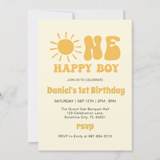 Invitation Un garçon heureux, Sunshine 1er anniversaire (Devant)