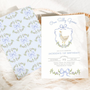 Invitation Un Garçon Silly Goose Bleu crest 1er Anniversaire