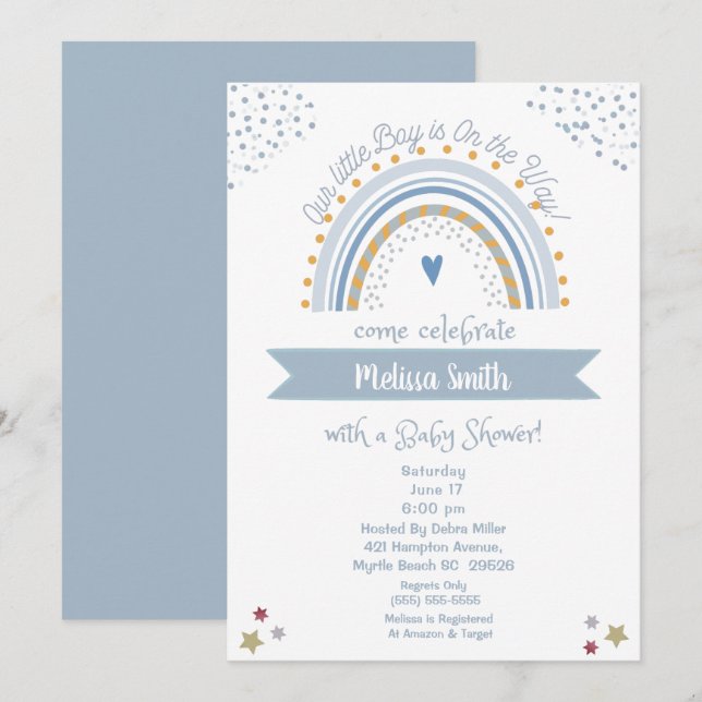 Invitation Un garçon sur le chemin Rainbow Baby shower Invita (Devant / Derrière)
