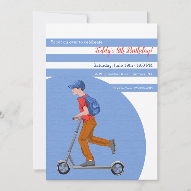 Invitation Un garçon sur Scooter fête d'anniversaire (Devant)