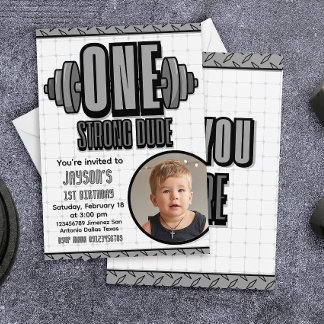 Invitation Un gars costaud - 1er anniversaire avec photo