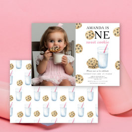 Invitation Un gâteau sucré et une fille au lait premier anniv