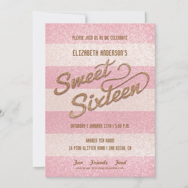 Invitation Un gras rose rayonne le Sweet sixteen (Devant)