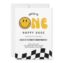 Un heureux Mec 1er anniversaire À damiers Invitati
