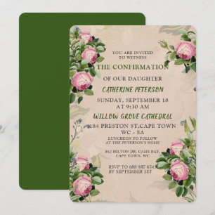 Invitation Un Jardin victorien vert, rose Roses Confirmation