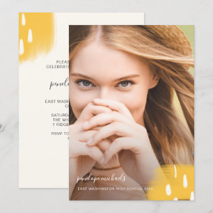 Invitation Un Jaune moderne Splashes Une Fête de Diplôme Phot