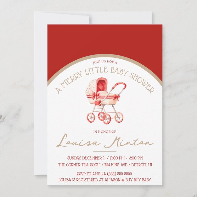 Invitation Un joli petit Baby shower, Douche Rouge & Beige (Devant)