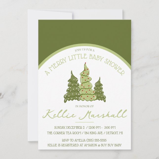 Invitation Un Joli Petit Baby shower, Douche Vert & Beige (Devant)