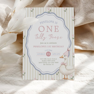 Invitation Un joyeux anniversaire floral d'oie sotte 1 an
