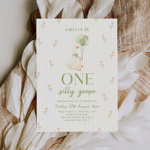 Invitation Un joyeux anniversaire floral d'oie sotte 1ère ann