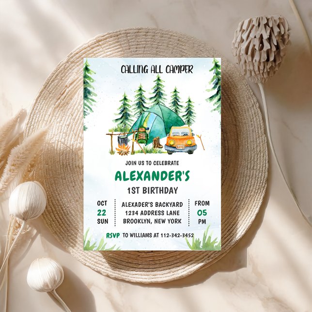 Invitation Un Joyeux Camper 1er Anniversaire Camping Party (Créateur téléchargé)
