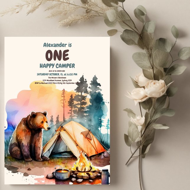 Invitation Un Joyeux Camper Bois Garçons 1er anniversaire (Créateur téléchargé)