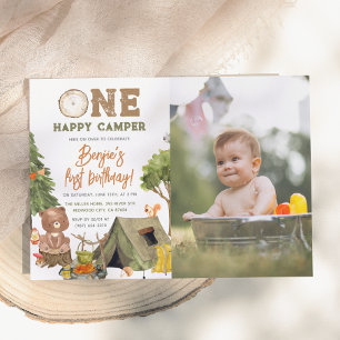 Invitation Un Joyeux Camper Bois Ours Photo Bois 1er Annivers