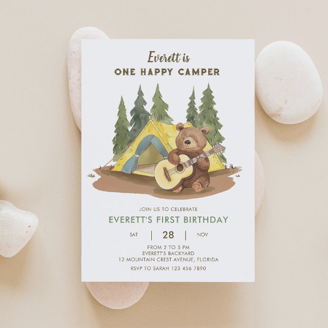 Invitation Un Joyeux Camper Guitare Ours Anniversaire Invitat (Créateur téléchargé)
