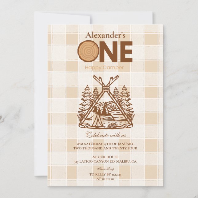 Invitation Un joyeux Camper Mountain Forest 1er anniversaire (Devant)