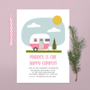 Invitation Un Joyeux Camper Pink Trailer Anniversaire