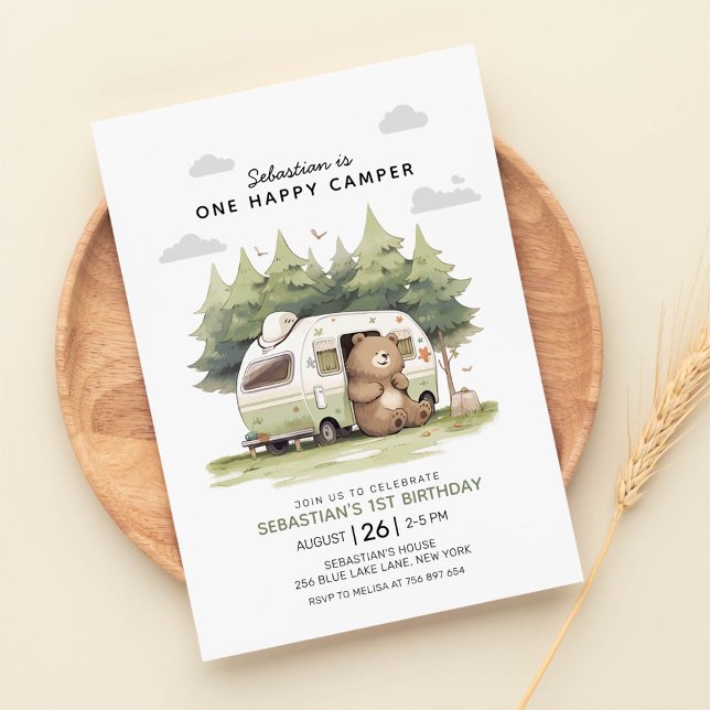 Invitation Un Joyeux Camper Premier anniversaire (Créateur téléchargé)