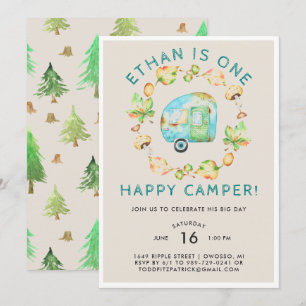 Invitation Un Joyeux Camper Première fête d'anniversaire