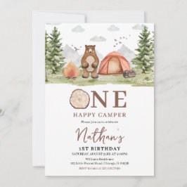 Invitation Un Joyeux Camper Woodland premier anniversaire