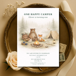 Invitation Un joyeux campeur Animaux de la forêt 1er annivers