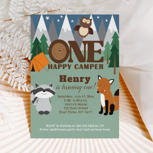 Invitation Un joyeux campeur Animaux de la forêt 1er Annivers