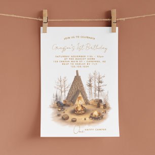 Invitation Un joyeux campeur Woodland 1er anniversaire