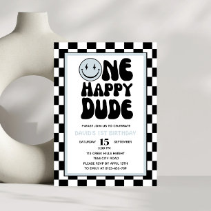 Invitation Un joyeux Dude Blue Happy Face Boy Premier anniver