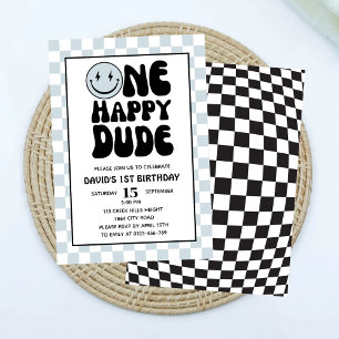 Invitation Un joyeux Dude Blue Happy Face Boy Premier anniver