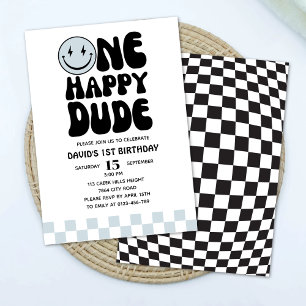 Invitation Un joyeux Dude Blue Happy Face Premier anniversair