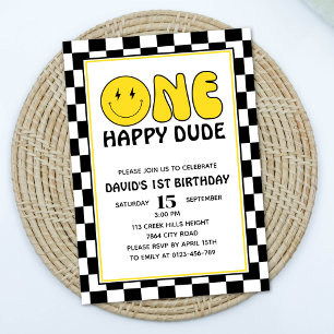 Invitation Un joyeux mec Happy Face Boy Anniversaire Rétro