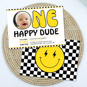 Invitation Un joyeux mec Happy Visage Check Garçon Anniversai