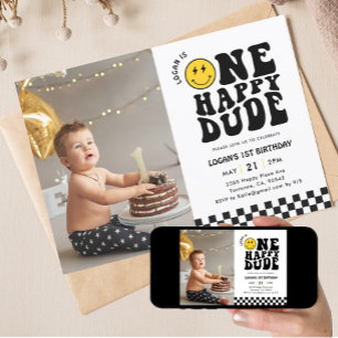 Invitation Un joyeux mec souriant visage 1er anniversaire Pho