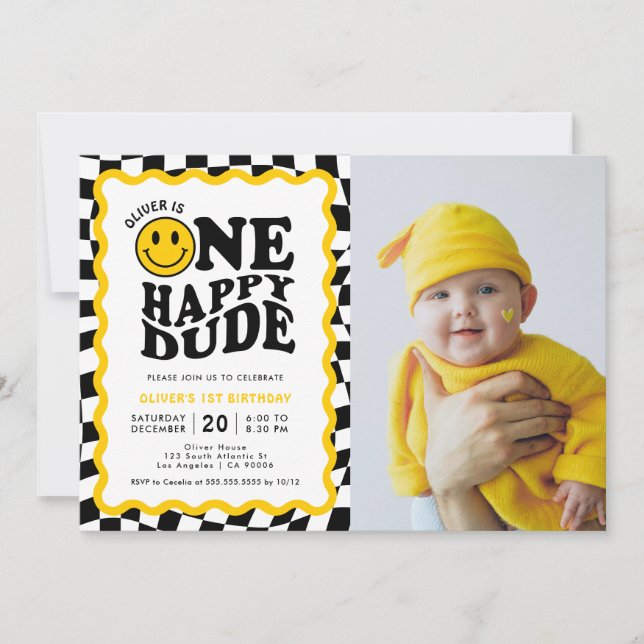 Invitation Un joyeux mec Wavy Happy Boy 1er Anniversaire Phot (Devant)