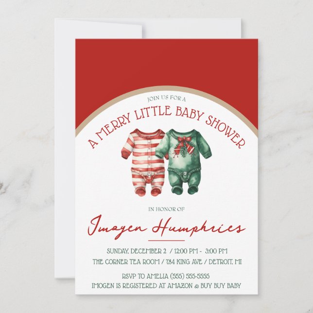 Invitation Un Joyeux Petit Baby shower, Douche Rouge & Vert (Devant)