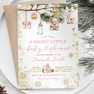 Invitation Un joyeux petit Baby shower rose de Noël or