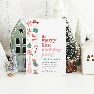 Invitation Un joyeux petit Noël Fille d'anniversaire rose