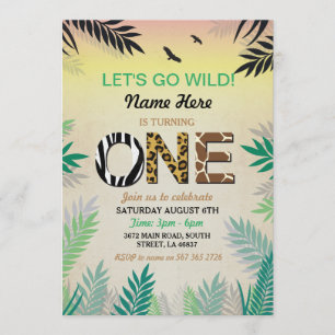 Invitation Un Jungle 1er anniversaire de fête Safari ZOO Invi