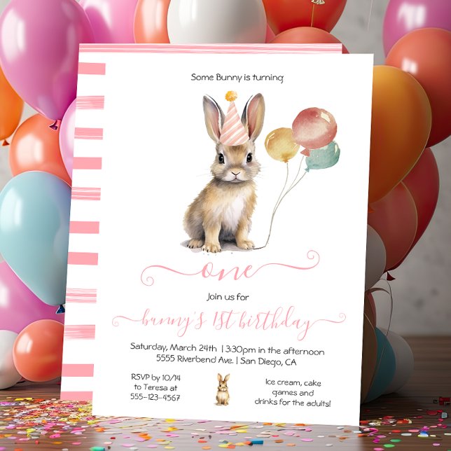 Invitation Un lapin 1er Pâques Printemps fête d'anniversaire (Créateur téléchargé)