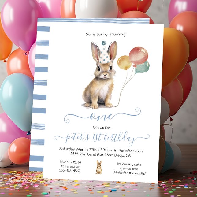 Invitation Un lapin 1er Pâques Printemps fête d'anniversaire (Créateur téléchargé)