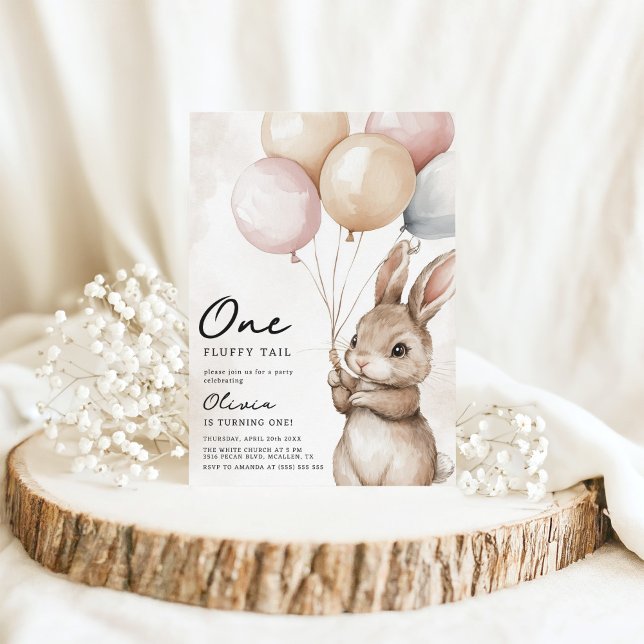 Invitation Un lapin à queue floffée 1er anniversaire (Créateur téléchargé)