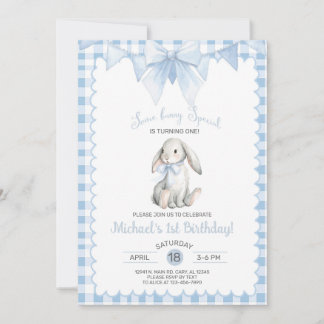 Invitation Un lapin a un an, garçon anniversaire, Tout âge.