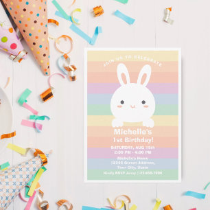 Invitation Un lapin devient un arc-en-ciel fête d'anniversair