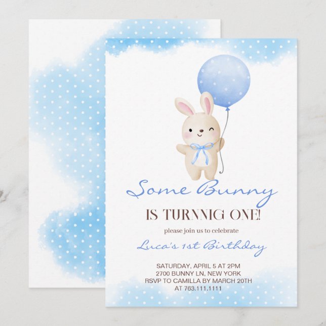 Invitation Un lapin devient un garçon Anniversaire (Devant / Derrière)