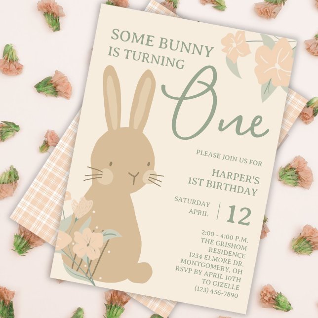 Invitation Un lapin tourne le 1er anniversaire d'une fille (Créateur téléchargé)