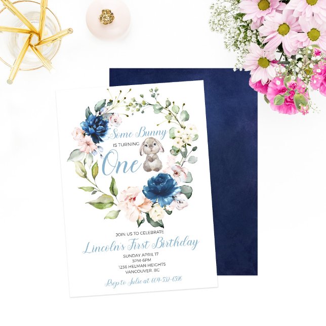 Invitation Un lapin tourne le premier anniversaire d'un garço (Créateur téléchargé)