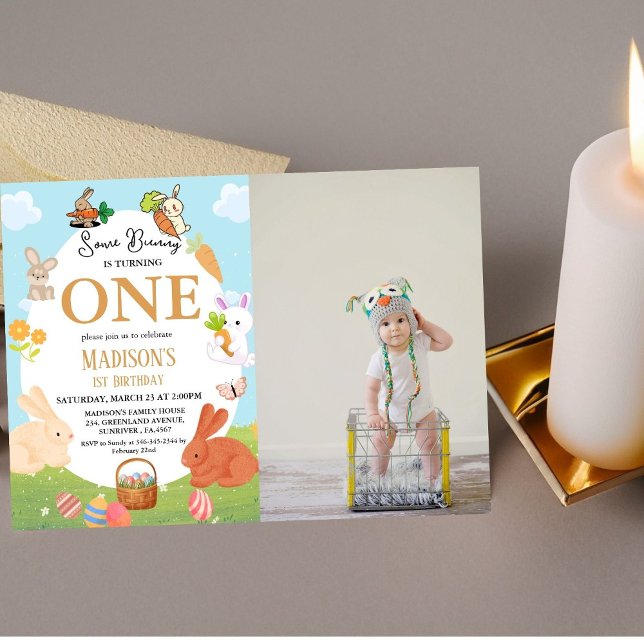 Invitation Un Lapin Tourne Un Lapin 1Er Anniversaire Fête (Créateur téléchargé)