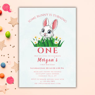 Invitation Un Lapin Une Mignonne Filles De Lapin 1er Annivers
