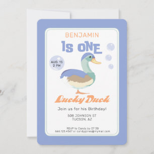Invitation Un Lucky Duck & Bubbles Premier Anniversaire Paste